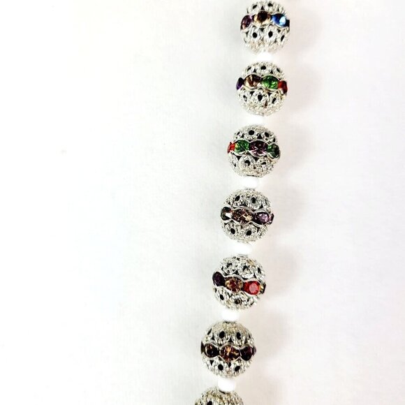 Filigree & Rhinestone Crystal Beaded Necklace 28" Toggle Clasp Silver Tone EUC - Picture 7 of 9